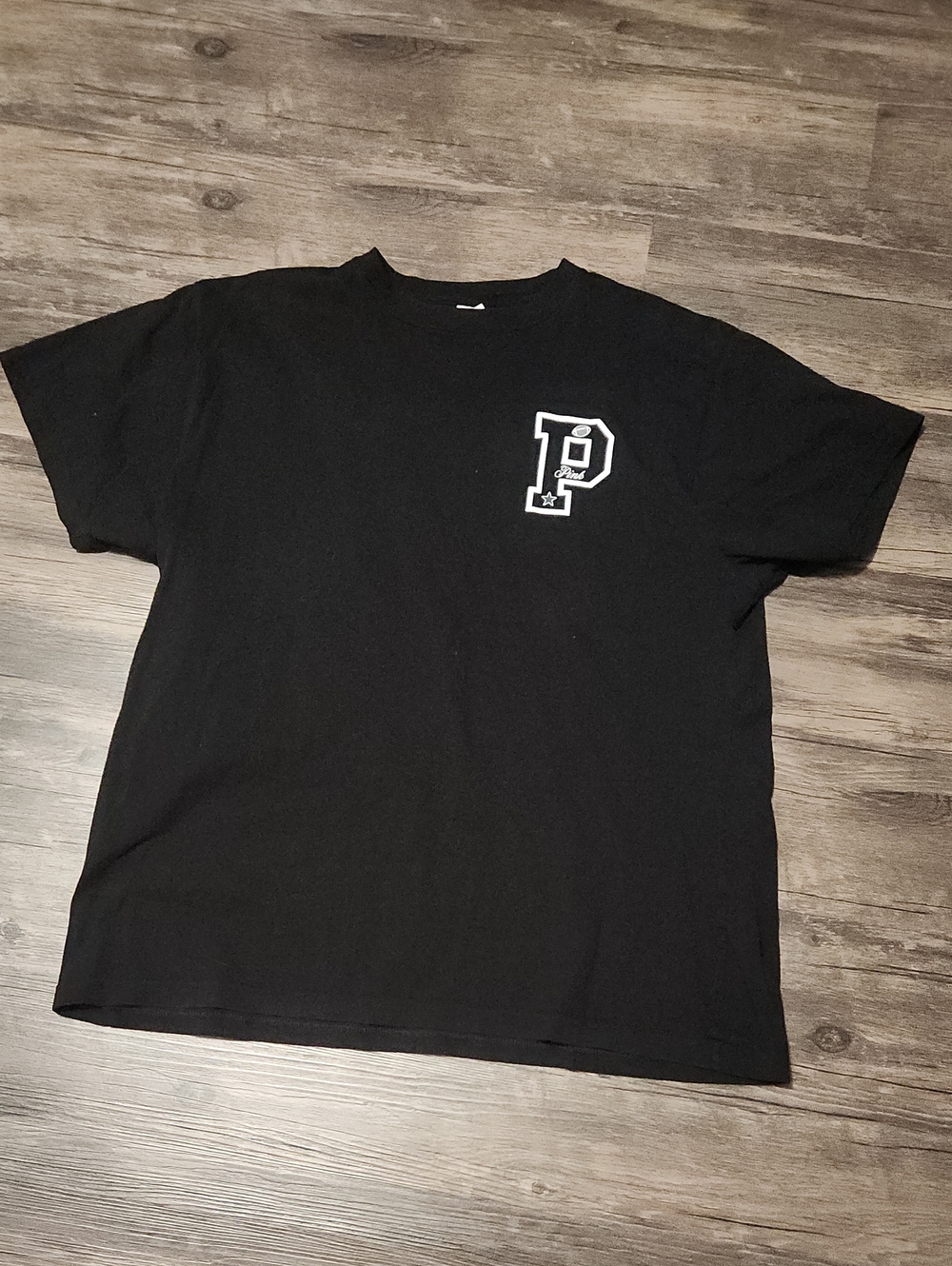 PINK Victoria's Secret Black Short-Sleeve Tee with White 'P' Chest Logo